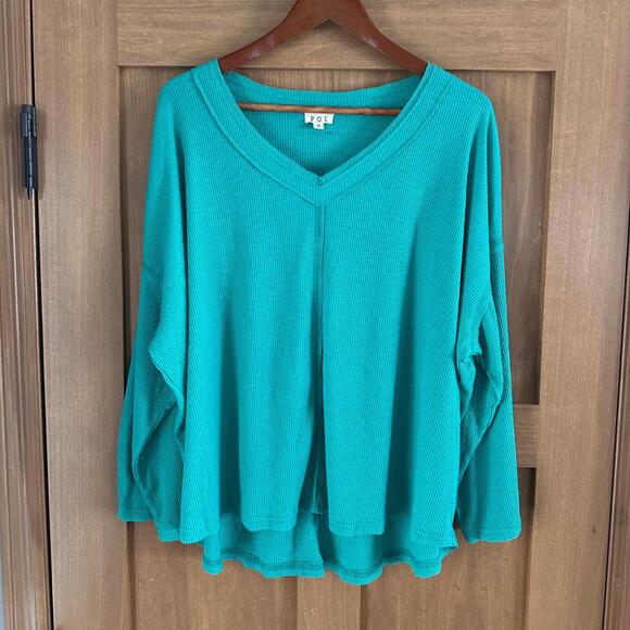 POL Tops - POL Wide Sleeve Oversized Thermal Knit Top Teal Blue / Green Women’s size Small